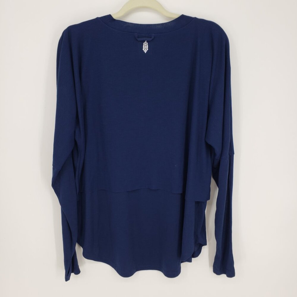 FP Movement by Free People Twice as Nice Henley Top L Long Sleeves Navy Blue - Picture 5 of 12